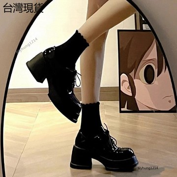 限時特價✨2026新款黑色厚底小皮鞋女 春夏季增高粗跟瑪麗珍鞋 松糕圓頭高跟一腳蹬樂福鞋 JK粗跟圓頭小皮鞋☆