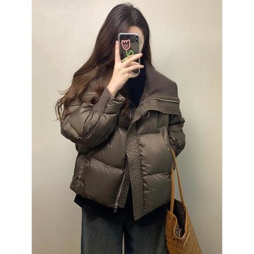 羽絨棉服外套女2026冬季新款短款設計感針織拼接翻領面包服厚外套