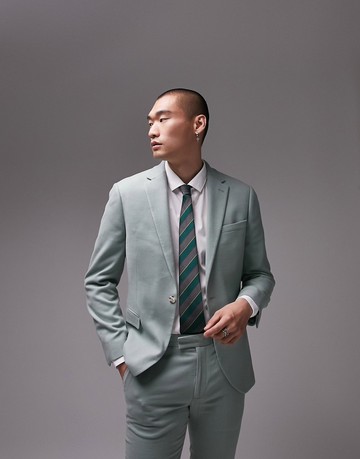 Topman skinny wedding suit jacket in sage-Green