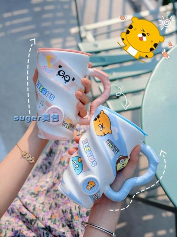 情侶對杯可愛馬克杯女生情侶水杯帶蓋杯子女夏陶瓷一對情侶款早餐杯大容量 雙11全館免運