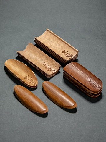 竹制雕刻茶則單只高檔賞茶荷取茶勺茶鏟茶道配件六君子茶巾毛巾托