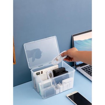 桌面透明雜物收納盒子筐辦公室財務稅控盤ukey網銀U盾收納整理盒