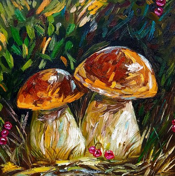 蘑菇艺术蘑菇景观餐厅装饰原始油画Impasto