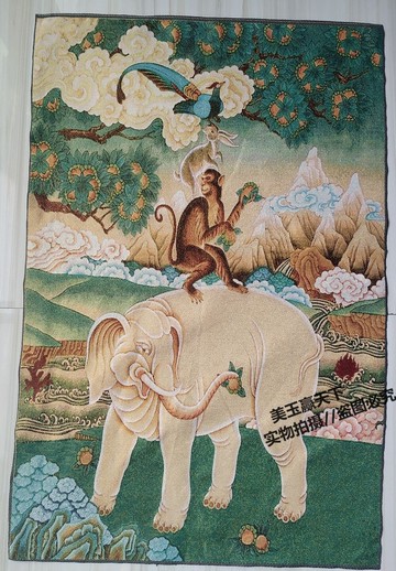 西藏佛像 尼泊爾唐卡織錦機繡刺繡畫 吉祥四瑞 掛畫條幅壁畫玄關