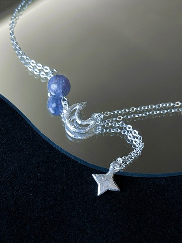 手工製純銀月星吊墜 堇青石 頸鏈