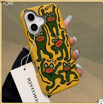 搞怪青蛙軍綠色適用16promax手機殼iphone15/14皮紋金屬框13/12軟/11/xs/xr/8/7