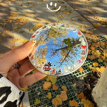 🔥臺灣出貨🔥旅行拍照小圓鏡凸面鏡手持自拍記錄旅遊情侶朋友吧唧生日拍照道具