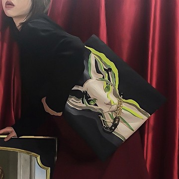 貓咪雙面插畫帆布包-斯芬克斯貓(包鍊項鍊兩用)