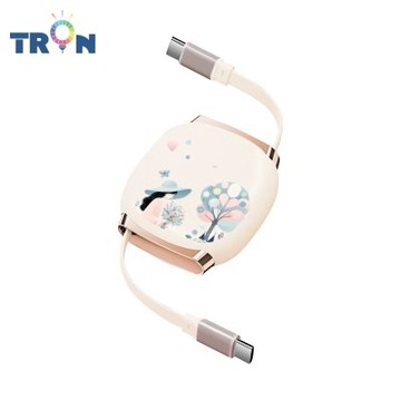 TRON 100W Type-C 伸縮快充線 1M 奶茶色 男孩女孩插畫A-1 4檔長度調整 可充筆電 適用i15以上手機 平板