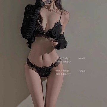 【純欲美背】無鋼圈文胸 蕾絲內衣 三角杯內衣 性感內衣 法式內衣 無痕內衣 黑色蕾絲花邊 小胸聚攏 舒適無感 套裝組合