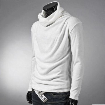 帥氣純色堆堆領長袖t恤男港風發型師個性優閑內搭高領體恤打底衫