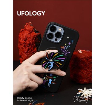 Ufology原創黑色降解殼手機殼適用iPhone15promax手機殼14pro創意13磁吸12卡包支架個性高級12新款煙花16pro
