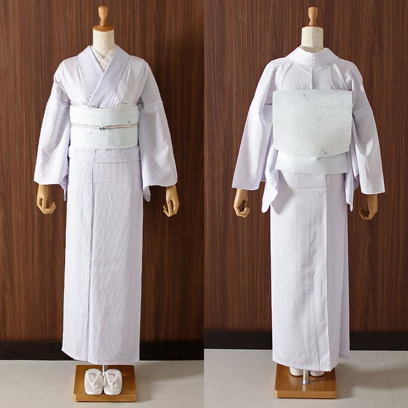 夏きもの ] 洗える 夏着物 絽 江戸小紋 立涌 白藤色 M L 日本製