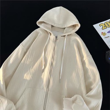 開衫衛衣男士春秋款潮流寬松休閑連帽外套秋季美式高級感提花上衣