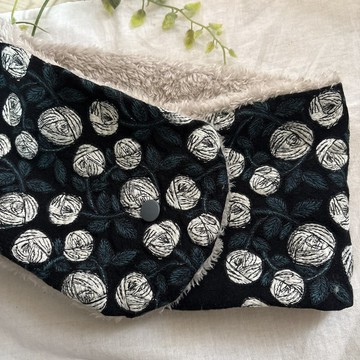 手作☆頸圈 北歐亞麻 黑玫瑰刺繡絨毛