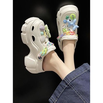 時尚松糕底洞洞鞋女夏季厚底增高防滑網紅可愛沙灘包頭涼拖鞋外穿