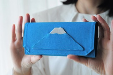 富士山 帆布紙長夾-寶藍色/超輕量/錢包/無動物成分 手工製作銀包