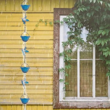 bk 2.4米複古鐵藝雨鏈鳥風鈴庭院花園創意金屬掛件 別墅雨鏈 日式屋簷排水鍊 客製化雨鏈 寺廟 庭院 導水鍊 天溝引