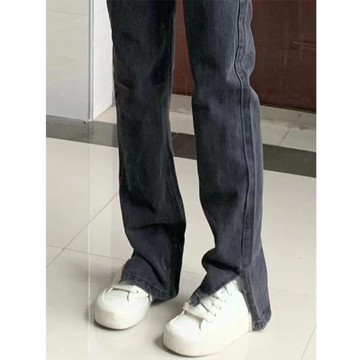 175高個子加長黑色開叉直筒窄版牛仔褲女春夏高腰顯瘦寬松拖地褲
