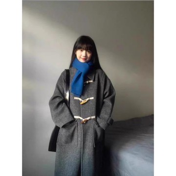 牛角扣羊絨呢子大衣女2025冬季新款小個子高級感羽絨內膽毛呢外套