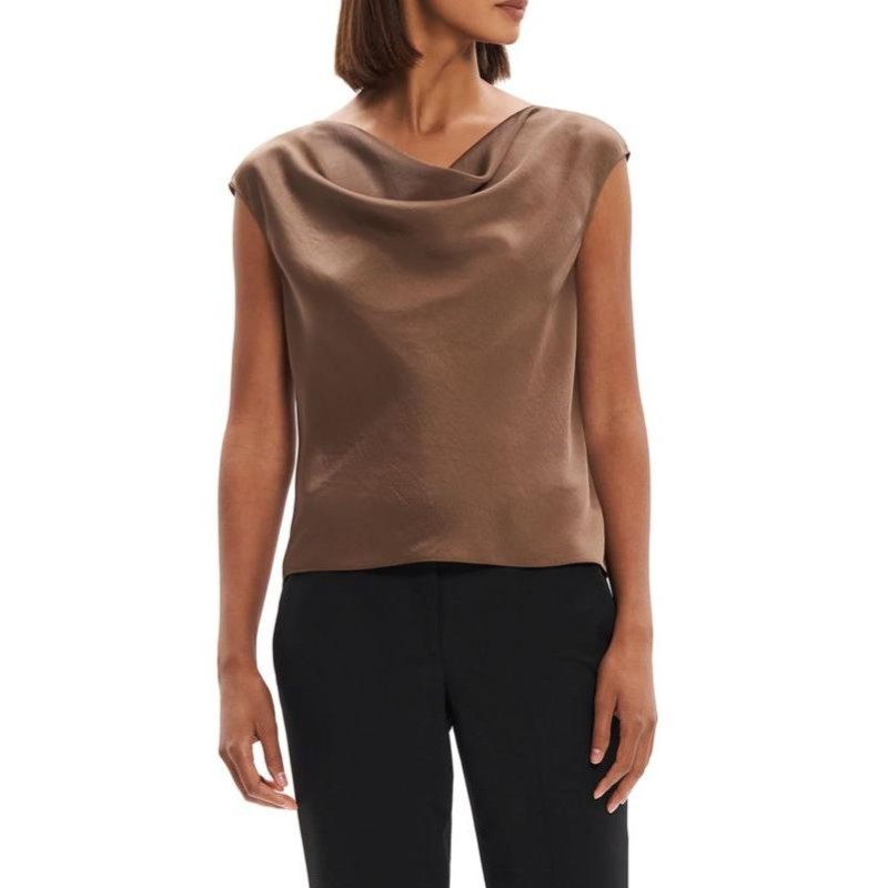 セオリー レディース シャツ トップス Crushed Satin Cowl-Neck Top