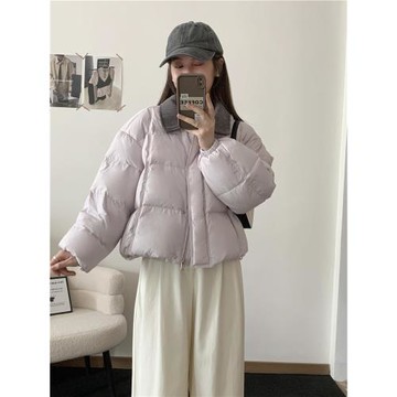 2025秋冬新款韓版燈芯絨小翻領短款羽絨服女加厚寬松保暖羽絨外套