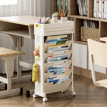 【AOTTO】大容量移動附抽屜五層收納書架(兒童收納 推車 文具收納 層架)