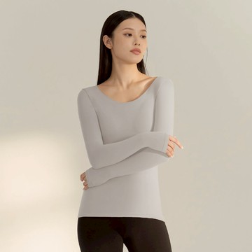 短絨磨毛輕量保暖衣-大圓領 - M / 海鹽灰