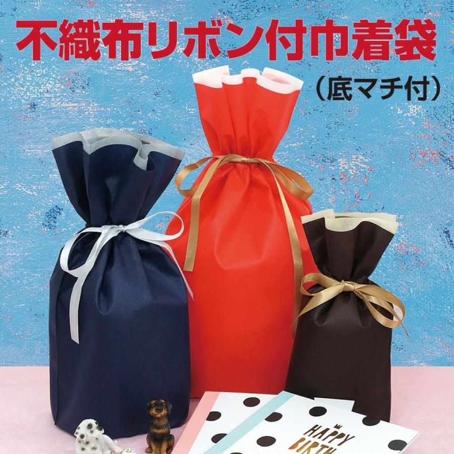 （お徳用）不織布リボン付巾着袋（底マチ付）ミントS 　170幅×280高（180）100枚入