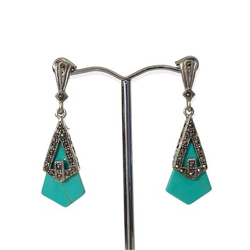 裝飾藝術風格綠松石配白鐵礦吊式耳環 / 套裝 925 純銀