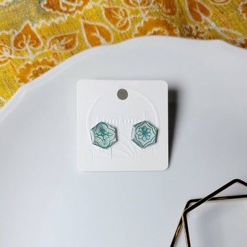 窗花敘事 海棠玻璃 翡翠 花磚 手繪熱縮片 耳環