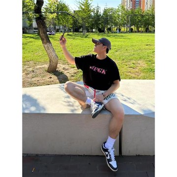 美式復古拼色條紋重磅夏季網眼印花抽繩四分不過膝寬松百搭短褲