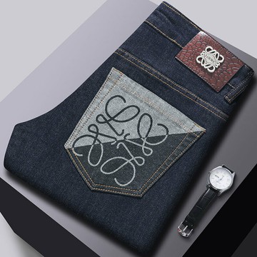 2024新款高端男士牛仔褲秋冬款彈力修身小腳深藍品牌印花休閑褲子鑫弘-衣錦男裝