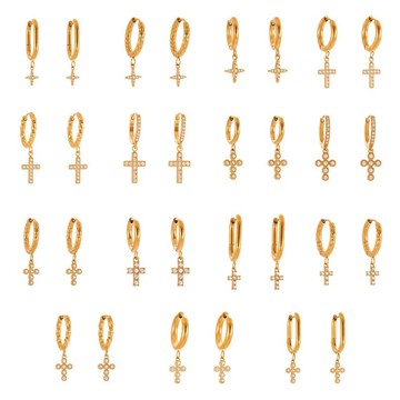 宏雲Hongyun- Xyx-不鏽鋼超閃5a鋯石十字架耳環跨境簡約輕奢風耳飾鍍18k真金