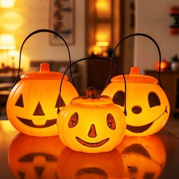 🎃萬聖節必備 萬聖節裝飾品南瓜燈手提袋討糖盒發光場景佈置玩具糖果籃燈籠擺件 萬聖節道具 萬聖節裝飾 南瓜燈 萬聖節佈置