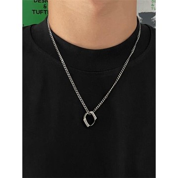 SAZ 做舊古銀項鏈男潮小眾高街復古鈦鋼原創設計掛飾日系簡約配飾