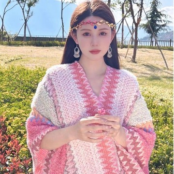 麗江披肩網紅針織時尚百搭民族風異域風情外搭慵懶風多功能 針織上衣 鬥篷外套 毛鬥篷外套 針織鬥篷 披肩鬥篷 披風外套