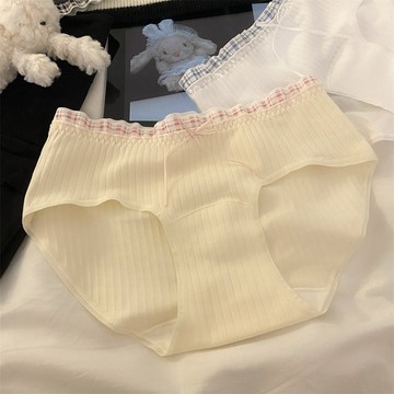 【柔格甜夢】10A加長純棉襠 甜美撞色格子女士內褲 高腰三角褲 可愛內褲
