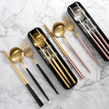 旅行筷子勺子套裝筷子套裝便攜餐具三件套不銹鋼叉子勺子筷勺套裝