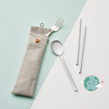 限時優惠【仁舟淨塑】微笑地球 餐具三件組 | 不鏽鋼餐具/環保餐具