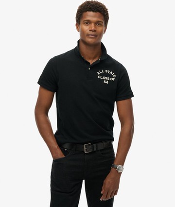 Superdry Men's Organic Cotton Superstate Short Sleeve Polo Shirt Black Size: M