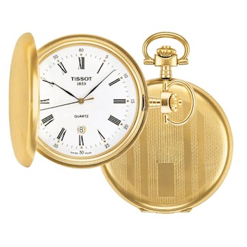 TISSOT 天梭 官方授權 Savonnette T83.4.553.13 經典羅馬石英懷錶(附鍊) 新年開運 送禮推薦-金x白/48.5mm T83455313