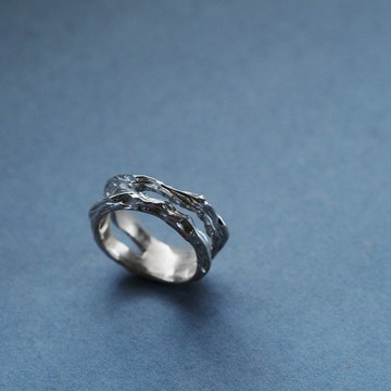 漂流木 紋理 雙鍊戒指 銀925 男士 中性款