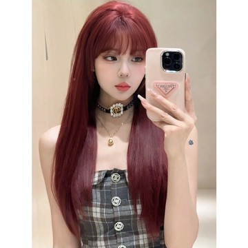 【巴黎精品】現貨+預購 女長假髮透氣假髮片輕量隱形增髮整頂假髮角色扮演-酒紅色辣妹瀏海女團風2款a1hq37