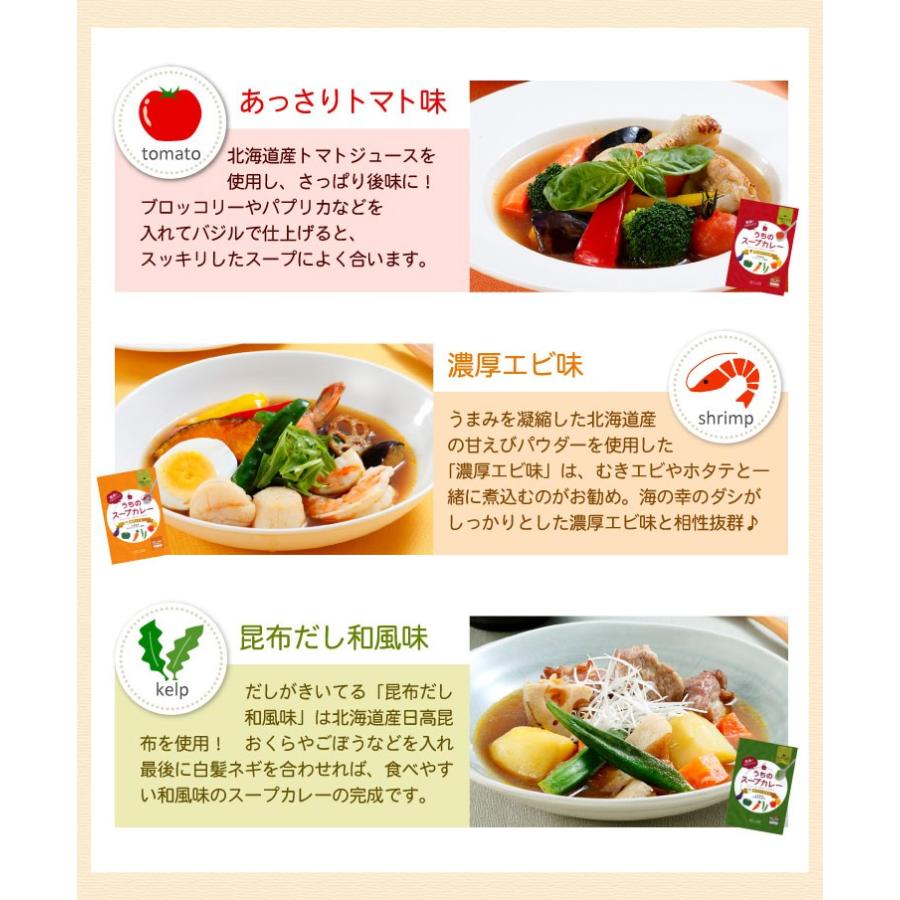 メール便 送料無料 札幌の食卓 うちのスープカレー（トマト 昆布だし 濃厚エビ）各１袋（２食入）×３種類セット（代引不可・着日指定不可・同梱不可）