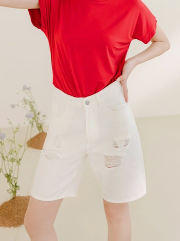 高含棉刷破簡約純色五分褲