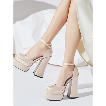 粗跟婚鞋涼鞋真皮包頭新娘鞋恨天高高跟鞋模特走秀超高跟鞋15厘米