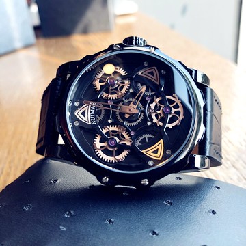 軍事風黑科技炫酷時尚潮流男士防水手表學生真皮個性大表盤石英表