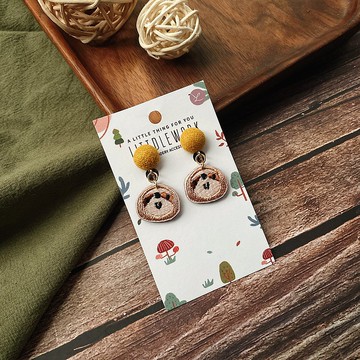 刺繡耳環 | 耳夾 / 耳釘 - 樹懶 | Littdlework