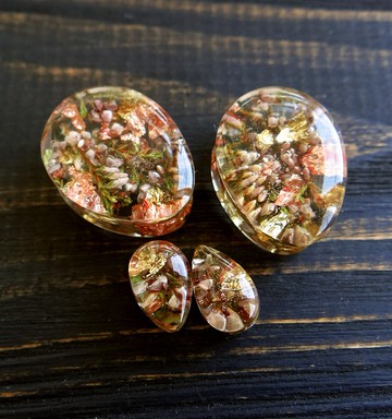 Heather 塞耳環 2g 0g 00g 11mm 耳規 金花